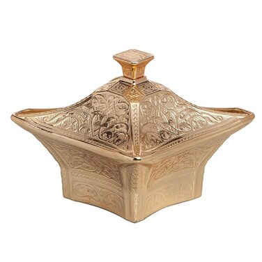 Alisveristime Coated Handmade Brass Sugar Chocolate Candy Bowl Serving Dish with Lid Sugar Container, Sugar Dish with Lid, Salt Bowl, Sugar Holder for Coffee Bar (Big Square Bow) (Gold)