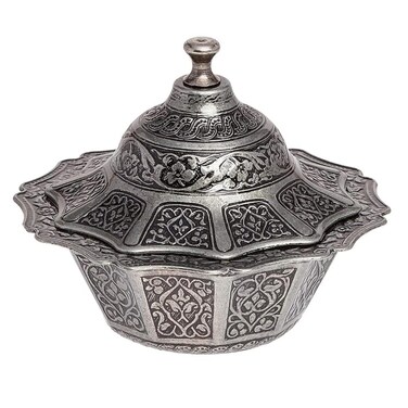 Alisveristime Coated Handmade Brass Sugar Chocolate Candy Bowl Serving Dish with Lid Sugar Container, Sugar Dish with Lid, Salt Bowl, Salt Container, Sugar Holder for Coffee Bar (Black)