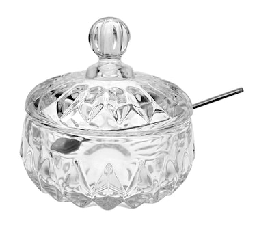 RockTrend Clear Glass Sugar Bowl Spice Jar Seasoning Box Condiment Pot with Lid Spoon-Transparent-2