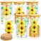 Layhit 3 Pcs Sunflower Glass Canister Set Lemon Canister Kitchen Storage Jars with Airtight Bamboo Lid Clear Sunflower Storage Jars for Coffee Bean Cookie Candy Tea Flour