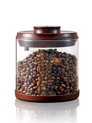 Tourdeus Airtight Coffee Canister, 14 Oz Borosilicate Glass Coffee Bean Storage Container with Pop Lid, CO2 Releasing Valve for Grounds Coffee, Beans, Sugar, 1200ml Brown
