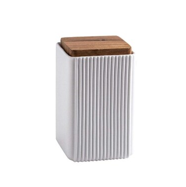 Food Storage Canister, Square Ceramic Cookie Jars Kitchen Canister with Airtight Lid, Good for Coffee Bean, Tea, Spices or Snacks Storage (White,Small)