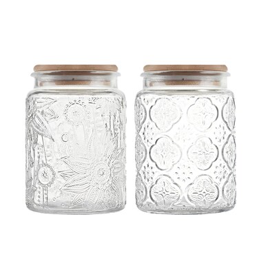 Custde Glass Storage Jars With Airtight Lid, 23.7oz Canister For Kitchen Counter with Bamboo Lid, brown sugar, candy, coffee, cookie, salt, tea,pantry cute Jar (Begonia &amp; Sunflower)