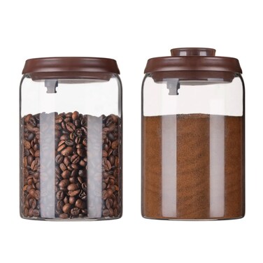 Ankou Glass Coffee Canister 900ml x 2 Jar, Airtight Food Storage Container with Pop Lid, Kitchen High Borosilicate Glass Contianers For Tea Coffee Bean Sugar