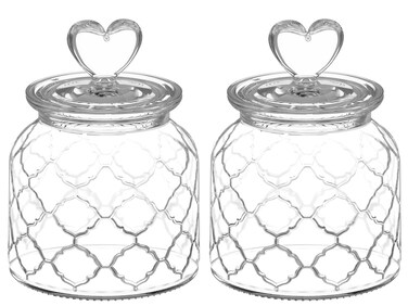 HomeyHoney 22 oz Clear Glass Canister with Cute Heart shaped Lids Set, Food Storage Glass Jars with Airtight Lids for Kitchen and Dining Room, Stripe/Set of 2