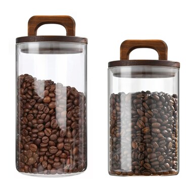 Newpow Glass Food Storage Containers, Glass Jar With Lid for Coffee Bean Candy Cookie Noodles Nuts Spices etc, 45oz/60oz Pack Of 2