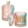 rejomiik 2 Pack Qtip Holder Glass Apothecary Jars with Lids Set Bathroom Canisters Dispenser Organizers and Storage for Cotton Ball, Cotton Swab, Rainbow