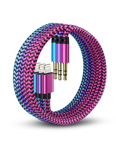 3pack- Aux to Lightning Cable, 3ft Braided Auxiliary Cord for iPhone, Car Home Stereo, Speaker, Headphones, Apple Mfi Certified Lightening to 3.5mm Male Audio Cable Wire for iPhone 14 Pro Max 13 12 11
