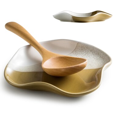 Cormomu Spoon Rest, Spoon Rest for Stove Top, Spoon Holder for Stove, Spoon Rest for Kitchen Counter, Spatula Holder, Coffee Spoon Rest, Ceramic Spoon Rest for Counter, Gradient Brown, 5.12