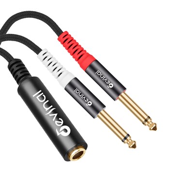 Devinal 1/4 TRS to Dual 1/4 TS Breakout Cable, 1/4" Female Stereo to Dual 6.35mm TS Male Adapter, 6.35mm Female to 2 1/4 inch Mono Y Splitter Cable - 1 ft