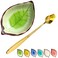 Coffee Spoon and Rest for Coffee Bar Accessories, Ice Cracks Leaf Small Spoon Rest for Coffee Station, Tea Spoon Rest Tea Spoon Holder Teaspoon Rest, 1 PC (Ice Cracks Grass green with Gold Rose Spoon)