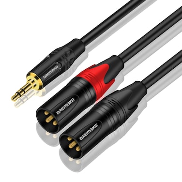 DREMAKE TRS 3.5mm 1/8'' Male to Dual XLR 3-Pin Male Audio Breakout Cable, 6FT 3.5mm 1/8 Inch to Dual XLR Male Adapter Interconnect Y Splitter Cable, Jack 3.5mm TRS Stereo to Double XLR Male Patch Cord