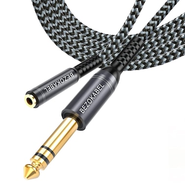 BEZOKABEL 3.5mm to 1/4 Adapter 4Ft, TRS 1/4 to 3.5mm Stereo Cord, 6.35mm 1/4 Male to 3.5mm 1/8 Female for Amplifiers, Guitar Amp, Piano, Home Theater Devices-4Ft