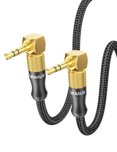 VANAUX 90 Degree Right Angle Aux Cable Male to Male 3.5mm Audio Cable Stereo Aux Cord Compatible with Laptop, Smartphone, Music Player,Tablets,Speakers (5feet/1.5m)