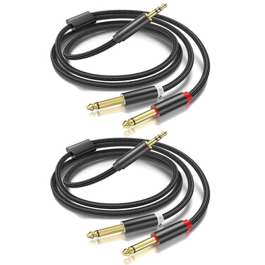 (16FT-2PACK) 3.5mm TRS to Dual 6.35mm 1/4 TS Mono Breakout Cable Y Splitter Stereo Cord Adapter Compatible with iPhone, Computer Sound Card, CD Player, Multimedia Speaker, Home Stereo System