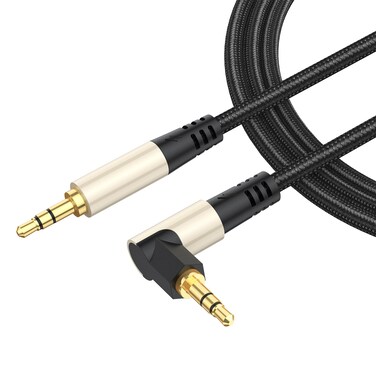 3.5mm Audio AUX Cable 6.6ft/2 Meters, 90 Degree 3.5mm Audio Cable, Nylon Braided 1/8 Auxiliary Headphone Cable Male to Male for Car Stereos Speaker iPod iPad Smartphone, Headphone