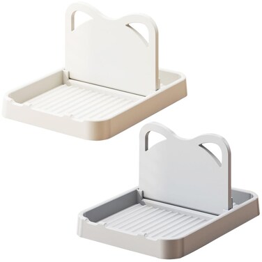 H&amp;W 2Pcs Spoon Rest with Lid Holder,Foldable Spoon Holder for Kitchen Counter,Cat Pot Lid Holder for Spoons,Pot Lids,Spatulas,Utensils,Forks(Beige + Grey)