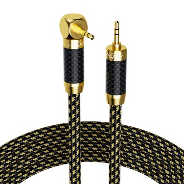 Mygatti Hi-Fi 3.5mm Audio Cable 4 Feet, 90 Degree Right Angle Stereo Aux Cord, Silver Plated Copper, Multiple Shield, Nylon Braided 1/8 inch 3.5 mm Auxiliary Jack for Real HiFi Sound, Audiophiles