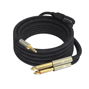 10FT-3.5mm 1/8 TRS to Dual 6.35mm 1/4 TS Mono Breakout Cable Y Splitter Stereo Cord Adapter Compatible with iPhone, iPod, Computer Sound Card, CD Player, Multimedia Speaker, Home Stereo System