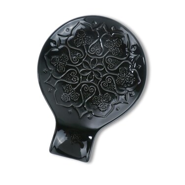 Ceramic Spoon Rest for Kitchen Counter and Stove Top - Farmhouse Style Ceramic Spoon Holder for Cooking &amp; Counter Protection(Black)