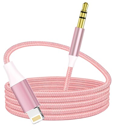 Hatuge Aux Cord for iPhone, Lightning to 3.5 mm AUX Cable for Car Stereo, Speaker, Headphone, Auxiliary Audio Jack Cable Compatible with iPhone 14 13 12 11 XS XR X 8 7 SE, 3.3FT (Pink)