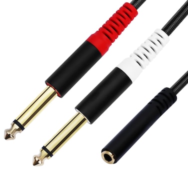 JOMLEY 1/4 to 3.5mm Adapter Cable, Dual 1/4" TS Male to 3.5mm TRS Female Y Splitter Cable Adapter, 3.5mm Female Mini Jack Stereo to Dual 1/4" Mono Insert Adapter Cable - 1 ft