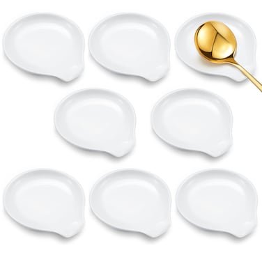Irenare 8 Pcs Ceramic Spoon Rest 3.74 x 3.54 Inch Spoon Rest for Stovetop Cooking Spoon Holder for Kitchen Counter Coffee Spoon Rest Dishwasher Safe Spoon Cradle for Home Kitchen Accessories, White