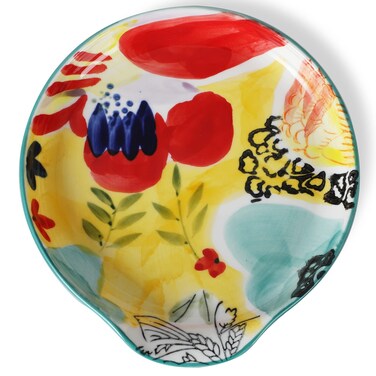 Colorful Hand Painted Spoon Rest 5 Inches Ceramic Spoon Holder for Kitchen Counter Stove Top, Dishwasher Safe, Multicolor (Set of 2)