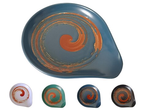 Homyne Ceramic Spoon Rest for Stove Top, Hand Painted Brown Swirl Spoon Rest for Kitchen Counter, Retro Cooking Spoon Holder for Kitchen Counter, Utensil Rest for Spatula Ladle or Tong (Navy Blue)