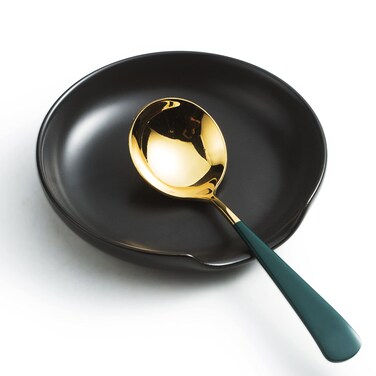 Gomakren Spoon Rest Spoon Holder For Stove Top Ceramic Stove Spoon Holder For Kitchen Counter Spatula Holder Utensil Rest, Dark Black