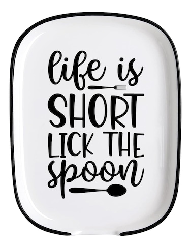 Funny Life Is Short Lick The Spoon Quote Spoon Rest For Stove Top-Large Spoon Holder for Kitchen Counter-Heat Resistant Cooking Kitchen Accessory and Gift for Cooking Enthusiasts