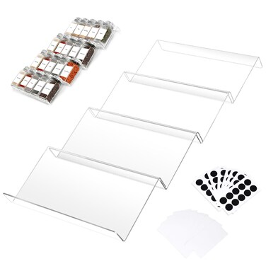 Vertexly Acrylic Seasonings Spice Rack,Acrylic Spice Drawer Organizer,4 Tier,for Drawer/Countertop,Organize and Display Your Spices,and Seasonings(Jars not included)