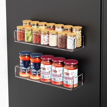 Lumanman 2 Pack Acrylic Spice Racks for Refrigerator and Oven, Magnetic Fridge Organizers and Storage, Clear