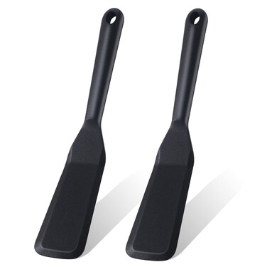 2 Pack Silicone Thin Spatula,Omelet Spatula Turner,Heat Resistant Cooking Spatula, Long Crepe Spatulas for Nonstick Cookware,Pancake Spatula for Cooking Egg Cake Pizza Steak Omelet Crepes (Black)
