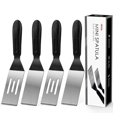 Small Spatula Professional Mini Serving Spatula, 4 Pieces Stainless Steel Metal Spatulas Set, Cutter and Serve Turner for Kitchen, Flipping or Cooking for Brownie, Cookie, Lasagna, Pancakes or Cake