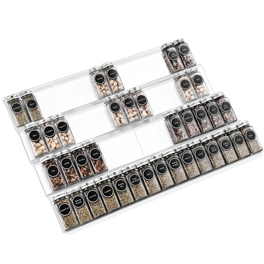Mulush Acrylic Spice Rack Tray - Spice Drawer Organizer for Kitchen Cabinets Storage and Organization (Jars Not Included)