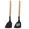E-far Silicone Spatula Turner, 2 Pack Heat Resistant Kitchen Spatulas for Nonstick Cookware, Rubber Solid Slotted Spatula Cooking Utensils for Fish, Eggs, Pancakes (Black)