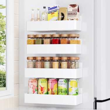 Mystozer Magnetic Spice Rack for Refrigerator, Kitchen Organizer and Storage Shelf, White (4 Pack)&acirc;&euro;&brvbar;