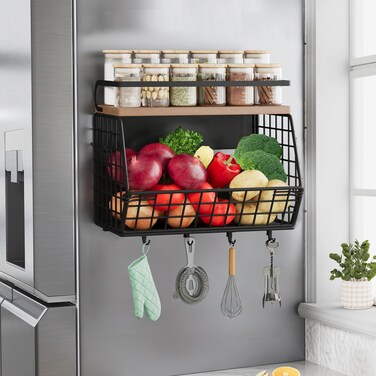 Clothink Magnetic Shelf for Fridge, Onion and Potato/Spice/Snacks/Fruit and Vegetable Storage and Organizer, Wire Basket for Pantry, Kitchen Countertop, RV and Laundry