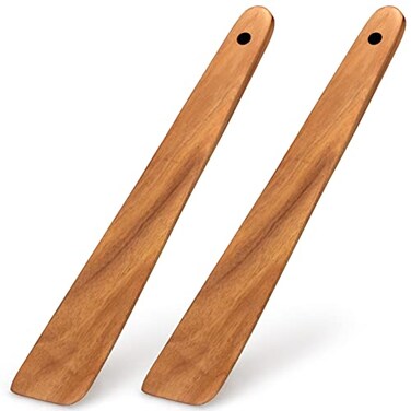 2 Pcs Teak Wood Spatula Set 12 Inch Kitchen Turner Spatula Best Wooden Utensils for Cooking Spatula Egg Flipper Spatula Non Stick Kitchen Utensil Flat Scraper Spatula Mixing Baking Spatula