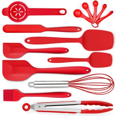 P&amp;P CHEF Silicone Spatulas Set of 14, Red Heat Resistant Flexible Rubber Spatula, Seamless Baking Mixing Cooking Utensils For Nonstick Cookware, Food Safety &amp; Durable, Dishwasher Safe