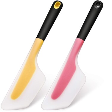 2 Pieces Omelette Spatula Kitchen Omelet Turner Silicone Omelette Turner Flip and Fold Omelette Turner for Kitchen Omelet Pancake Crepes (Red and Yellow)