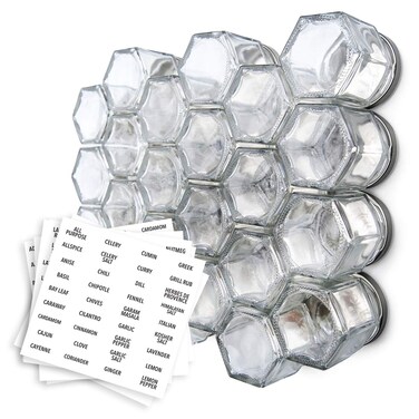 Gneiss Spice Magnetic Jars: Includes 24 Small Empty Glass Jars (1.75 oz), Magnetic Metal Lids &amp; Spice Labels   Create a Hanging Spice Rack on Your Fridge