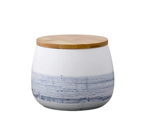 MilkyWay Food Storage Jar White Ceramic Food storage canister with Airtight Wooden Lid for serving Coffee, Tea, Sugar, Spice and More (700ml/24oz)