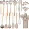 NCUE Kitchen Utensils Set with Holder, 26 pcs BPA Free Non-stick, Wooden Handle Heat Resistance Silicone Spatula Spoon Kitchen Gadgets Cooking Utensils Set (Khaki)