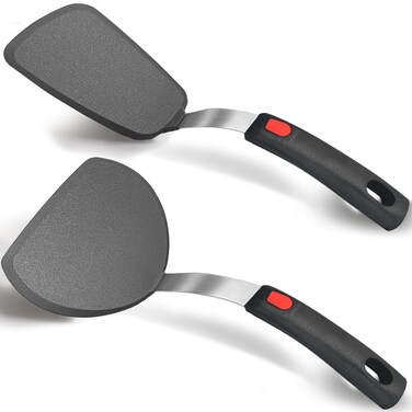 Silicone Spatula Turner Set of 2, 600&Acirc;&deg;F Heat Resistant Silicone Cooking Utensils Set for Nonstick Cookware, Mixed Pancake Egg Burger Spatula Flippers, Black