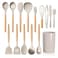 LIANYU 15-Piece Kitchen Cooking Utensils Set with Holder, Silicone Cooking Utensils Include Spatula Tong Slotted Spoon Turner Whisk Brush, Wooden Handle Kitchen Tools for Nonstick Cookware, Khaki
