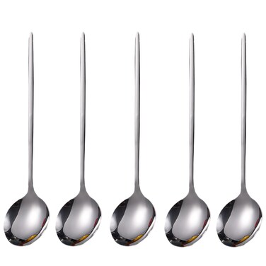 LFWATAXY 5PCS 8&acirc;&euro;&tilde;&acirc;&euro;&trade; 304 Stainless Steel Soup Spoons - Thickened - Mirror Finish - Stainless Steel Korean Spoons - Stainless Steel Teaspoons - Tablespoons - Dishwasher Safe Dessert Spoons (silver)