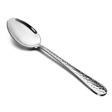 E-far 12-Piece Stainless Steel Hammered Dinner Spoons Set, Modern Silver Large Soup Spoons for Home, Kitchen, Restaurant, Round Edge &amp; Mirror Polished, Dishwasher Safe - 7.9 Inches