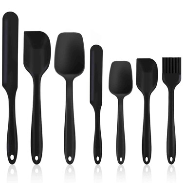 TeamFar Silicone Spatula, 7 PCS Rubber Spatulas Heat Resistant Kitchen Utensils Set for Baking Cooking Mixing, Fit Nonstick Cookware, Healthy &amp; Non Toxic, Sturdy &amp; One Piece, Dishwasher Safe - Black